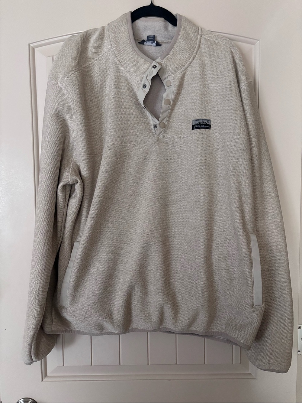 Eddie Bauer Men's Cream Snap-Button Quarter Zip Pullover Sweater